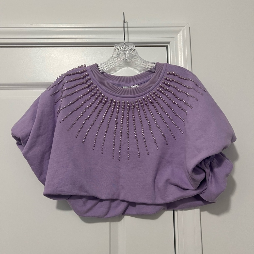 Queen of Sparkles Pearl Beaded Crop Sweatshirt